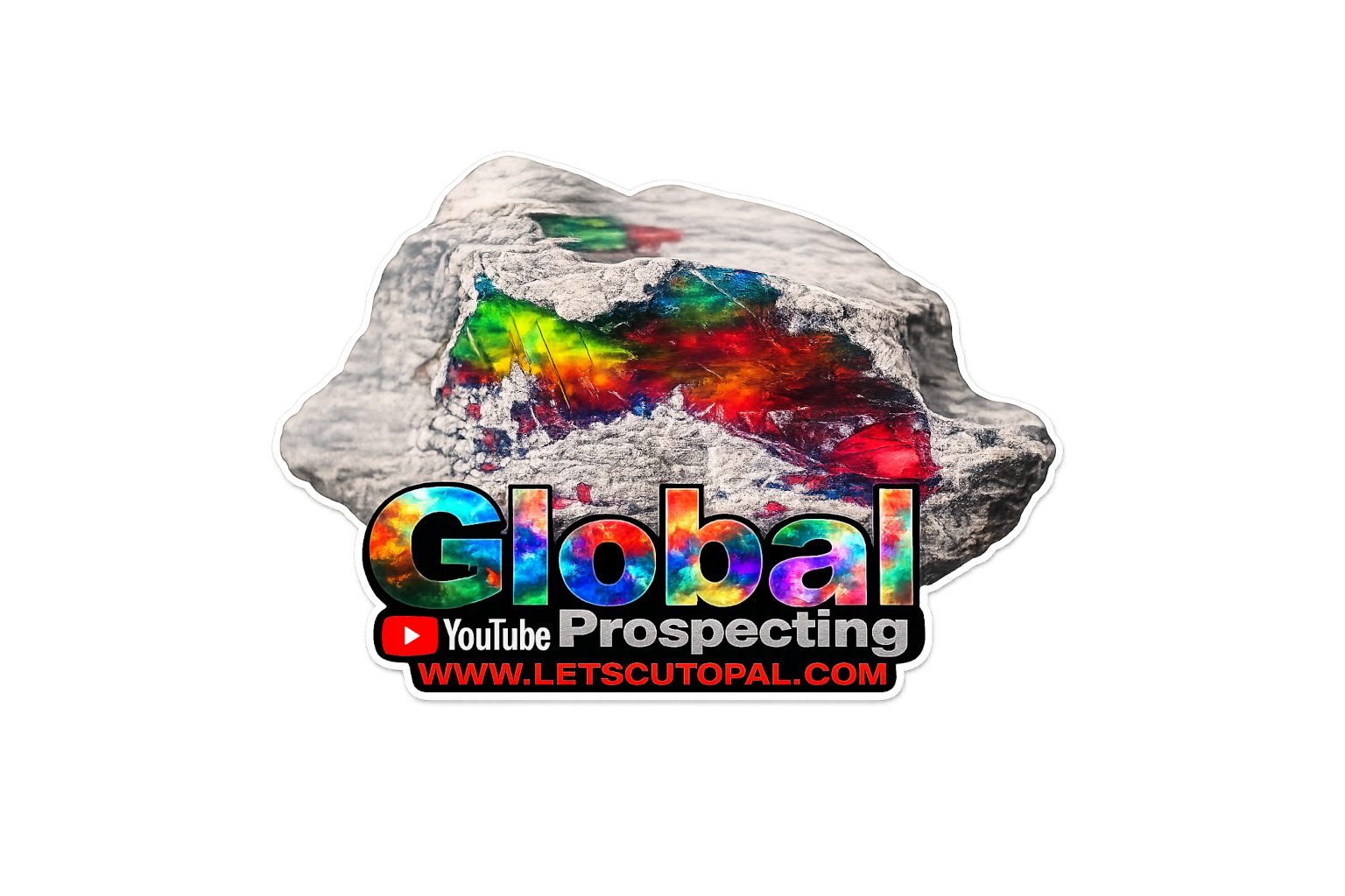 Global Prospecting Large Glossy Die-Cut Sticker – 5 × 3.55 Inches